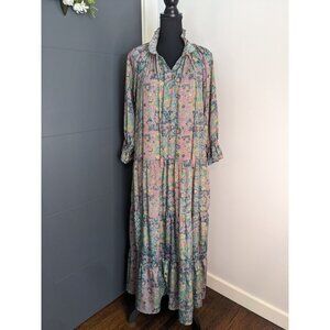 Paani Floral Boho 3/4 Sleeve Tiered Maxi Dress - M